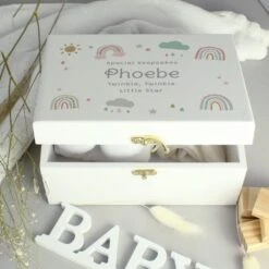 Personalised Rainbow White Wooden Keepsake Box 10 Personalised Rainbow White Wooden Keepsake Box -PERSONALISE STORE p1014b75 3