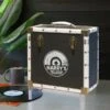Personalised 12 Inch Record Storage Box - Black Cloth With White Leather Trim - Half Record Sticker
