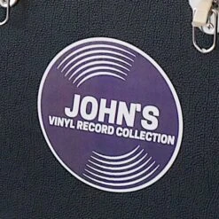 Personalised 12 Inch Record Storage Box - Black Leather Effect With Metal Trim - Record Sticker -PERSONALISE STORE personalised 12 inch record storage box black record sticker 04