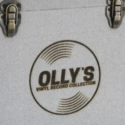 Personalised 12 Inch Record Storage Box - Grey Cloth With Brown Leather Trim - Record Laser Etched -PERSONALISE STORE personalised 12 inch record storage box grey record laser engraved 01
