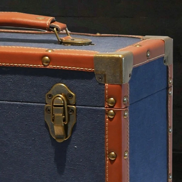 Personalised 12 Inch Record Storage Box - Navy Cloth With Brown Leather Trim - Half Record Sticker 2 Personalised 12 Inch Record Storage Box - Navy Cloth With Brown Leather Trim - Half Record Sticker - Image 2