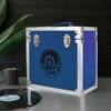Personalised 12 Inch Record Storage Box - Navy Blue Leather Effect With Metal Trim - Half Record Sticker