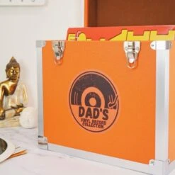 Personalised 12 Inch Record Storage Box - Orange Leather Effect With Metal Trim - Half Record Sticker 10 Personalised 12 Inch Record Storage Box - Orange Leather Effect With Metal Trim - Half Record Sticker -PERSONALISE STORE personalised 12 inch record storage box orange half record sticker 05