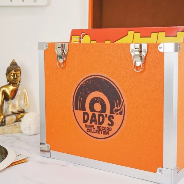 Personalised 12 Inch Record Storage Box - Orange Leather Effect With Metal Trim - Half Record Sticker 4 Personalised 12 Inch Record Storage Box - Orange Leather Effect With Metal Trim - Half Record Sticker - Image 4