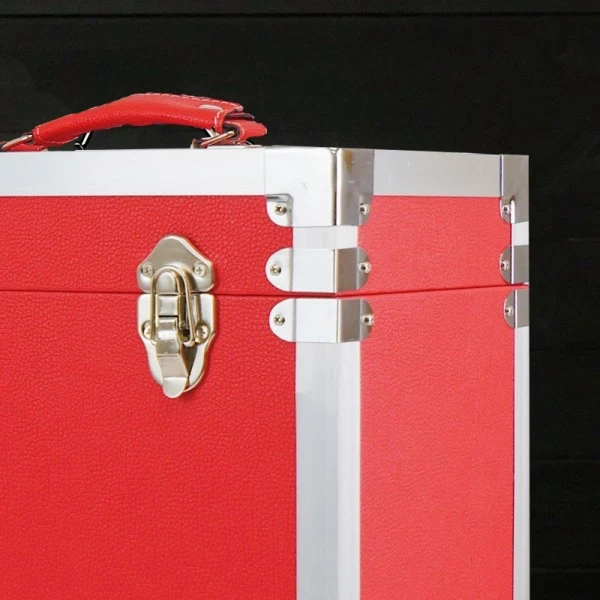 Personalised 12 Inch Record Storage Box - Red Leather Effect With Metal Trim - Half Record Sticker 2 Personalised 12 Inch Record Storage Box - Red Leather Effect With Metal Trim - Half Record Sticker - Image 2