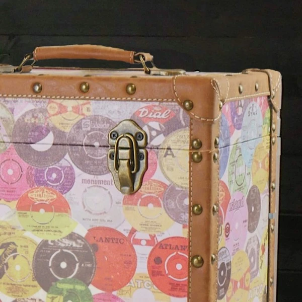 Personalised 12 Inch Record Storage Box - Retro Printed Cloth With Brown Leather Trim - Half Record Sticker 3 Personalised 12 Inch Record Storage Box - Retro Printed Cloth With Brown Leather Trim - Half Record Sticker - Image 3