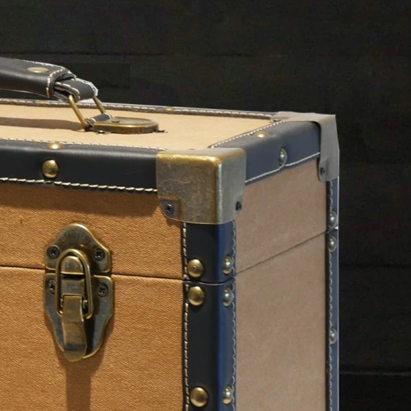 Personalised 12 Inch Record Storage Box - Tan Cloth With Black Leather Trim - Record Sticker 2 Personalised 12 Inch Record Storage Box - Tan Cloth With Black Leather Trim - Record Sticker - Image 2