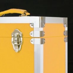 Personalised 12 Inch Record Storage Box - Yellow Leather Effect With Metal Trim - Half Record Sticker -PERSONALISE STORE personalised 12 inch record storage box yellow all 01