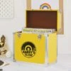 Personalised 12 Inch Record Storage Box - Yellow Leather Effect With Metal Trim - Half Record Sticker