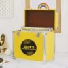 Personalised 12 Inch Record Storage Box - Yellow Leather Effect With Metal Trim - Record Sticker