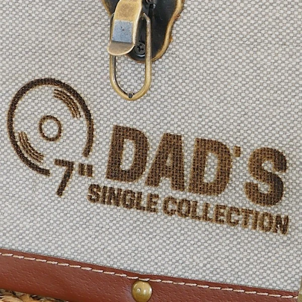 Personalised 7 Inch Record Storage Box - Grey Cloth With Brown Leather Trim - Record Laser Etched 4 Personalised 7 Inch Record Storage Box - Grey Cloth With Brown Leather Trim - Record Laser Etched - Image 4