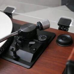 Personalised Camden Bluetooth Turntable With Bookshelf Speakers - Teak - Record Sticker -PERSONALISE STORE personalised camden bluetooth turntable with bookshelf speakers teak record sticker 01