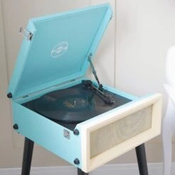 Personalised Retro Style Record Player On Legs - Blue - Record Sticker -PERSONALISE STORE personalised retro style record player on legs blue record sticker 02