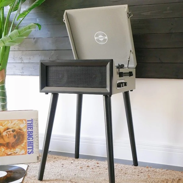 Personalised Retro Style Record Player On Legs - Grey - Record Sticker 3 Personalised Retro Style Record Player On Legs - Grey - Record Sticker - Image 3