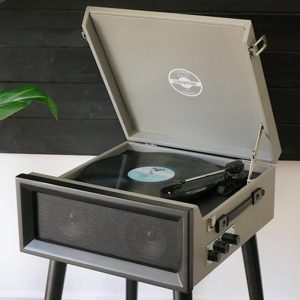 Personalised Retro Style Record Player On Legs - Grey - Record Sticker 5 Personalised Retro Style Record Player On Legs - Grey - Record Sticker - Image 5