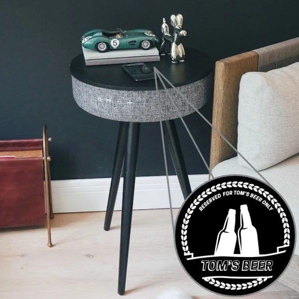 Tabblue Personalised Bluetooth Side Table With Surround Sound - Black - Beer Sticker 1 Tabblue Personalised Bluetooth Side Table With Surround Sound - Black - Beer Sticker