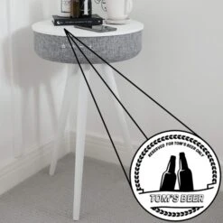 Tabblue Personalised Bluetooth Side Table With Surround Sound - White - Beer Sticker